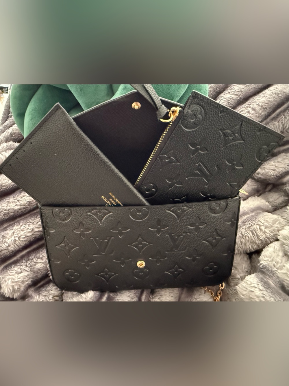 Luxury Garage Sale Black Embossed Leather Crossbody with Gold Chain